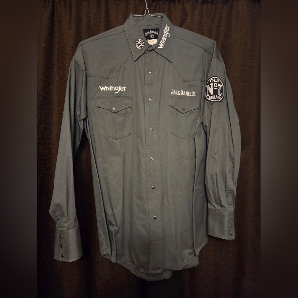 Jack Daniels Old #7 Wrangler Dark Grey Snap Button Long Sleeve Western Shirt